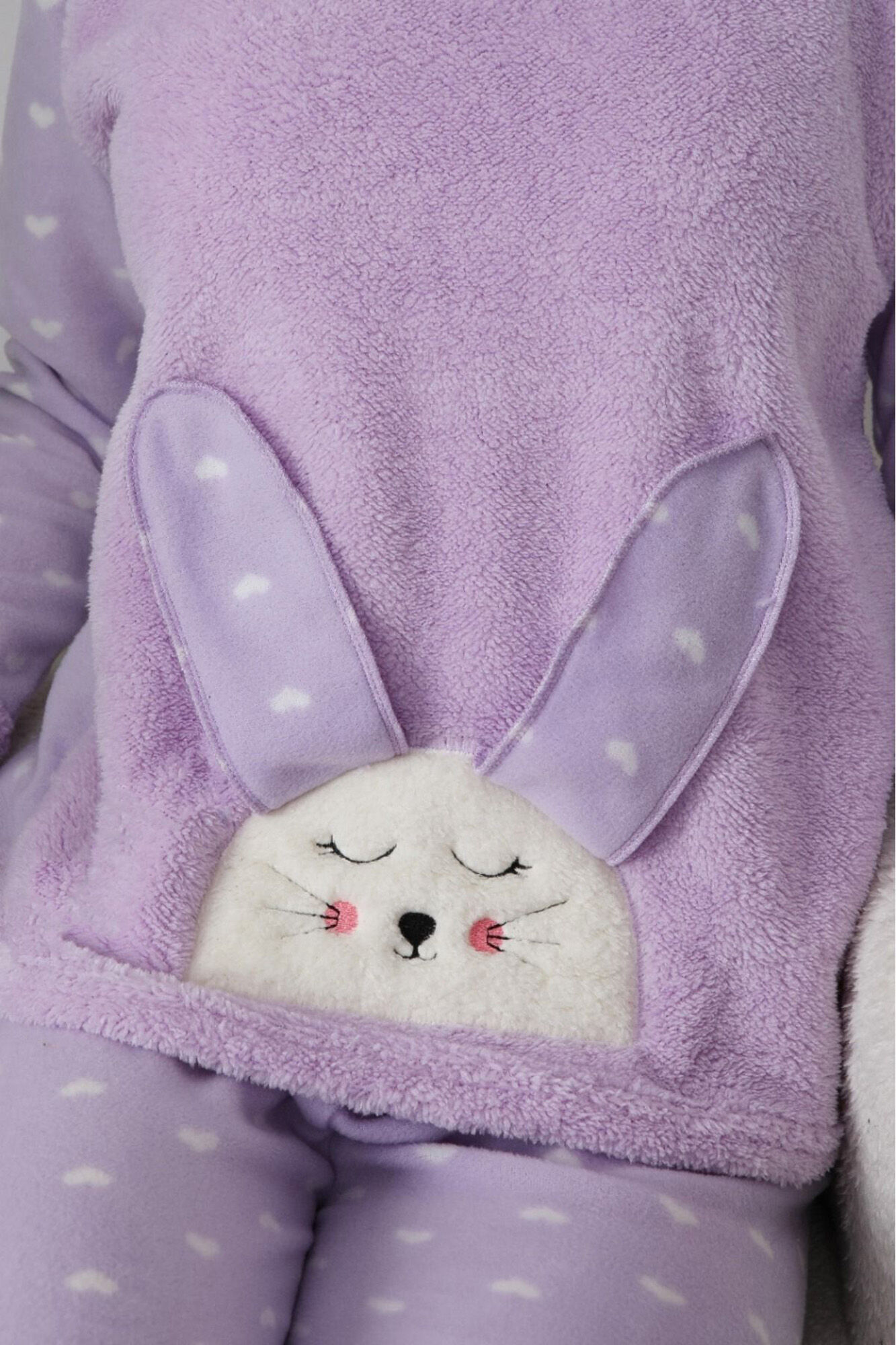 Trendyol Conjunto pijama polar conejo y corazones lila&nbsp;&nbsp;