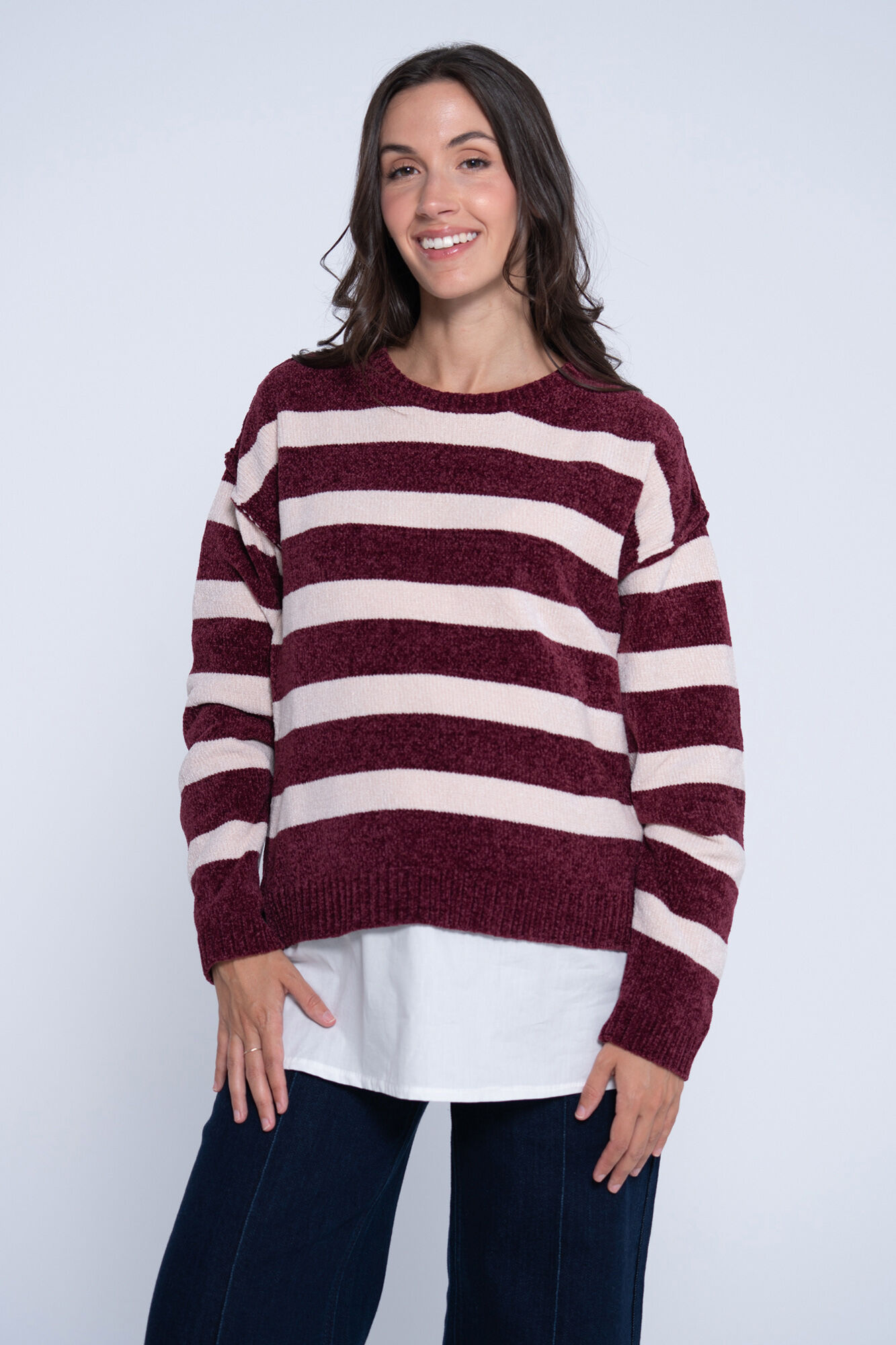 Ohma! Gestreifter Still-Pullover mit falschem Hemd