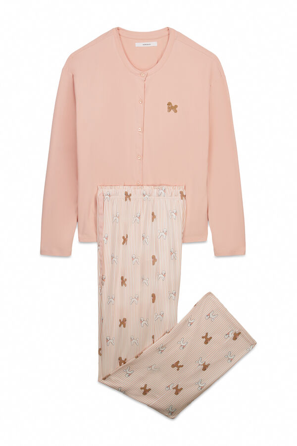 Women'secret Pyjama long en maille douce imprim&eacute; petits chiens rose rouge