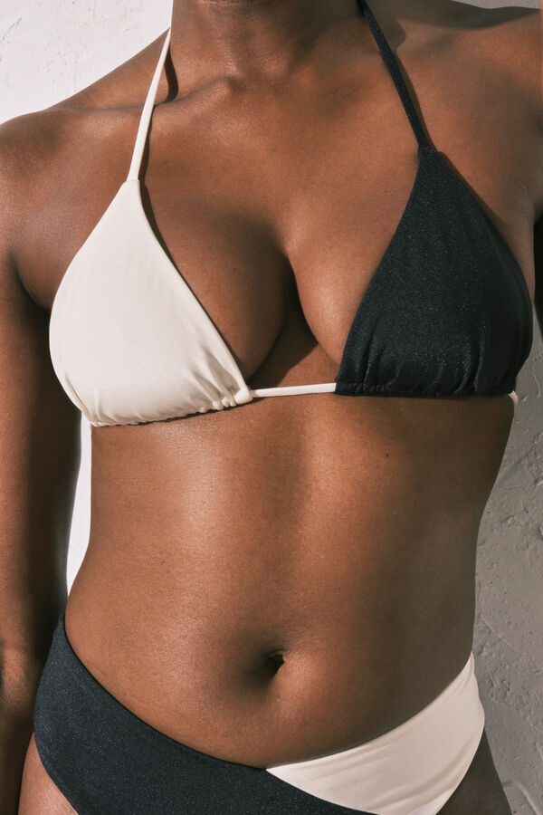 Women'secret B&W color block triangle bikini top black