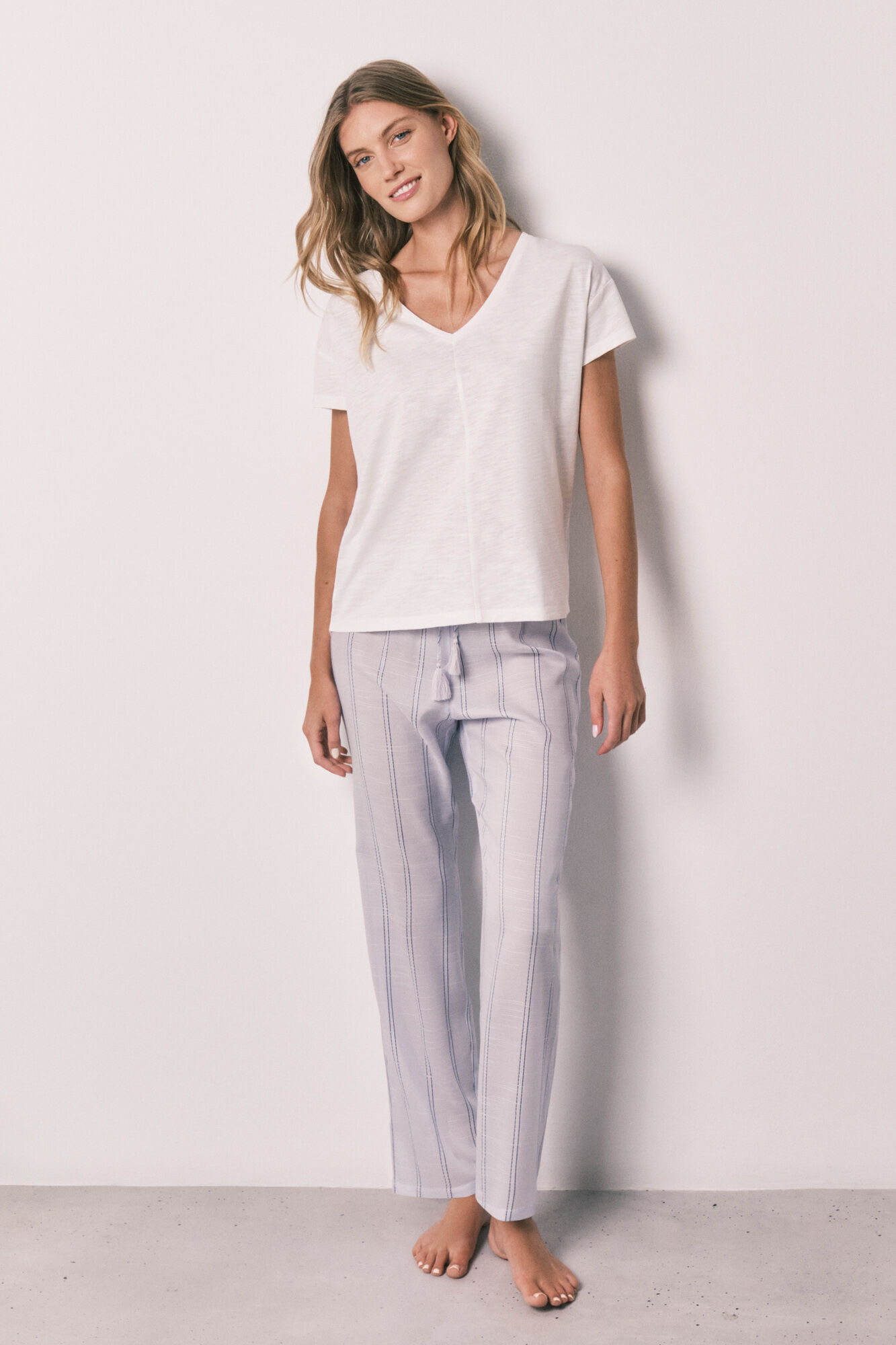 Women'secret Pijama largo lila manga corta algod&oacute;n rayas