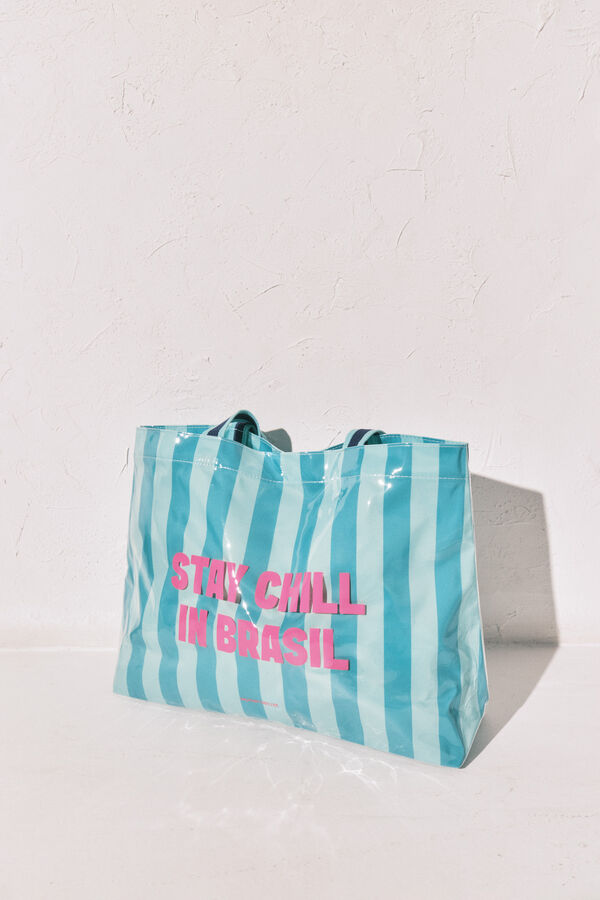 Women'secret Green striped beach bag green