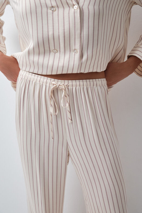 Women'secret Striped satin-finish classic pyjamas white