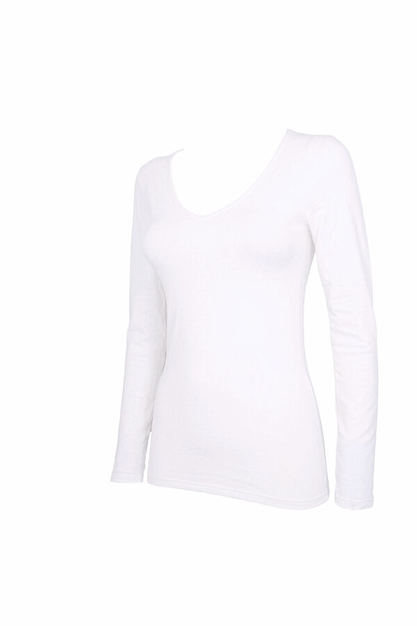Womensecret Women's thermal V-neck long-sleeved T-shirt fehér