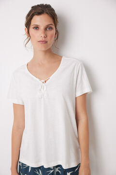 Womensecret T-shirt à manches courtes 100% coton ivoire beige