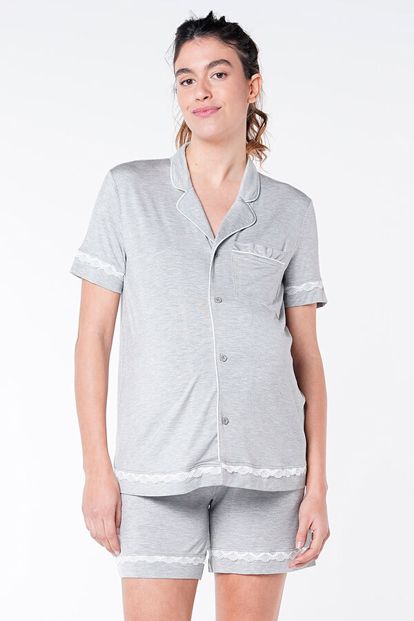 Womensecret T-shirt de pijama maternity renda cinzento