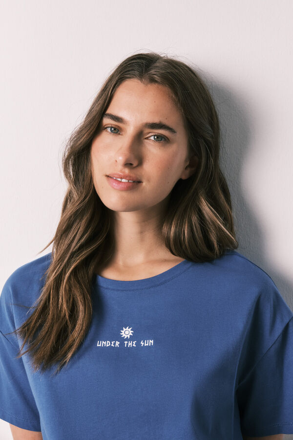 Women'secret Pyjama court en coton et viscose &agrave; rayures bleu bleu