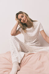 HI&BYE White cotton mini floral print long pyjamas white