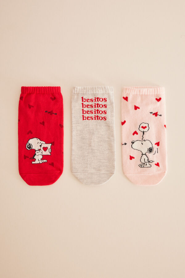 Womensecret Lot 3 paires de chaussettes courtes coton Snoopy imprimé