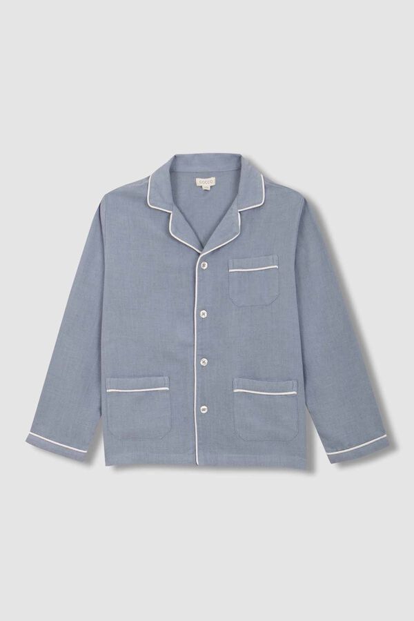 Gocco Herringbone camela pyjamas with blue contrast piping blue