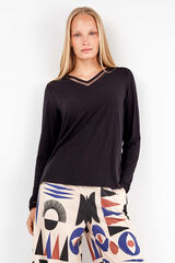 Gisela T-shirt com detalhe de renda no renda preto