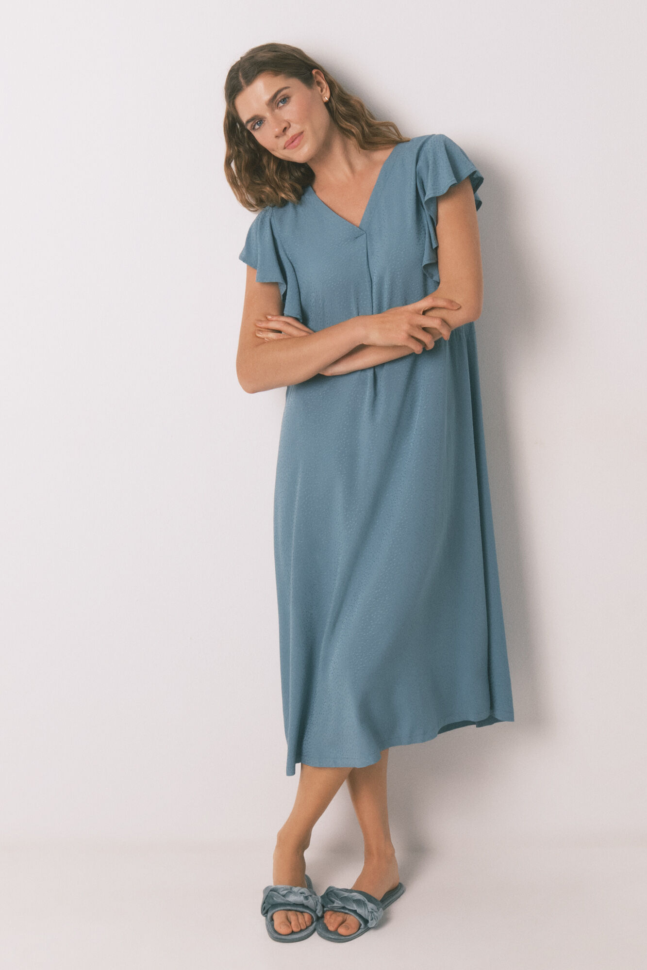 Women'secret Loose green floral midi nightgown