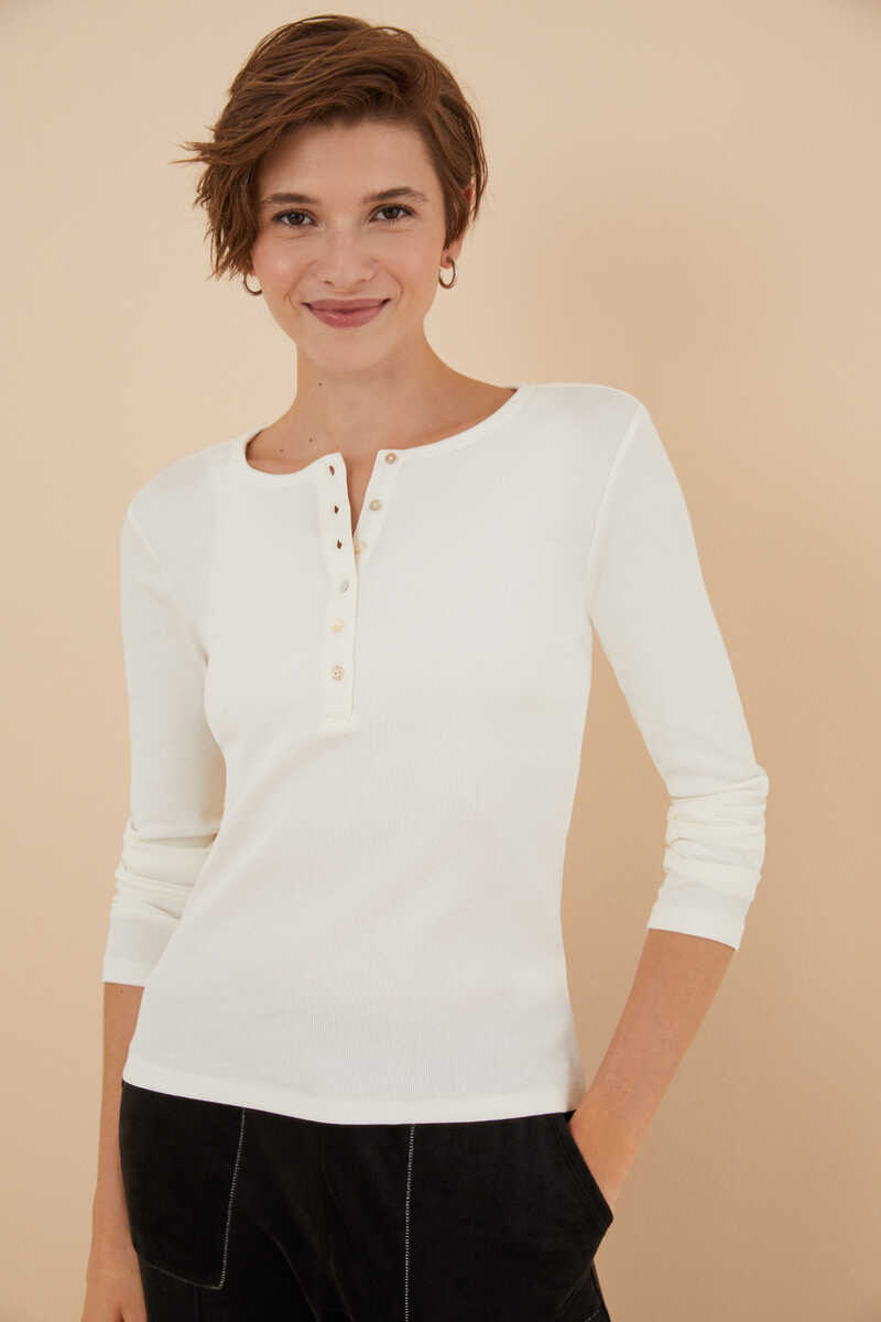 Womensecret Ivory cotton long-sleeved T-shirt beige