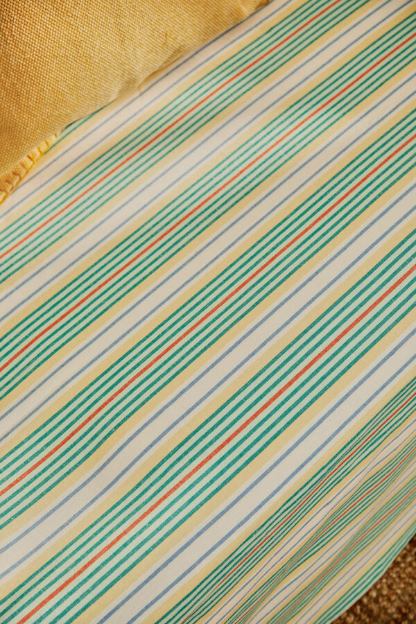 Calma House Sofabezug aus recycelter Baumwolle mit t&uuml;rkisfarbenen Streifen Haiti Blau