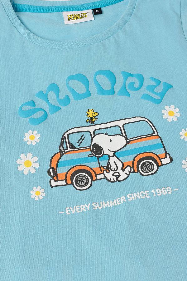 Admas Pijama corto Snoopy flores y rayas azul