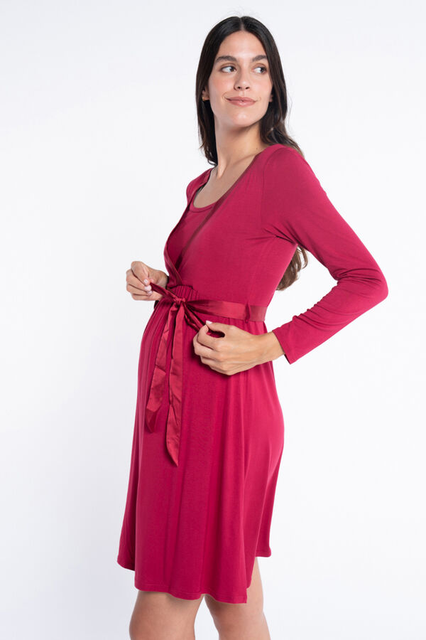 Ohma! Breastfeeding nightgown with satin ribbon red