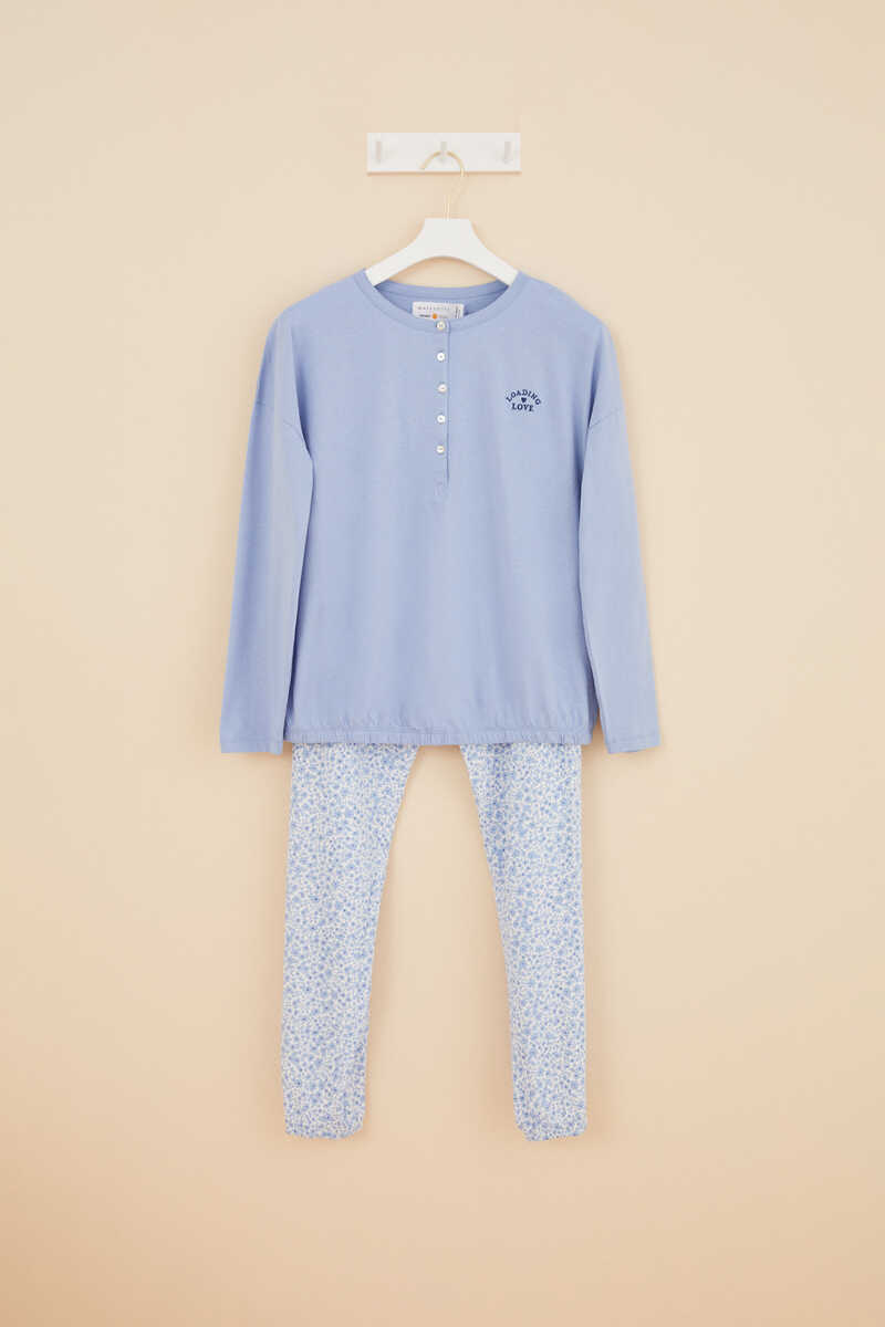 Womensecret Pyjama long « maternity » 100 % coton fleurs bleu
