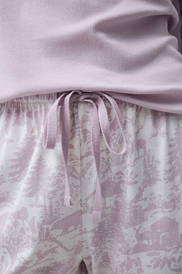 Women'secret Floral cotton long pyjamas nude
