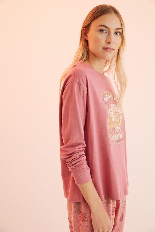 Womensecret T-shirt manga comprida 100% algodão rosa Mr. Men & Little Miss rosa