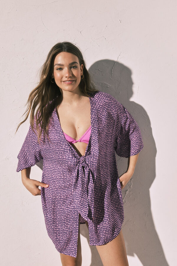 Women'secret Tunique kimono courte imprim&eacute;e taches rose