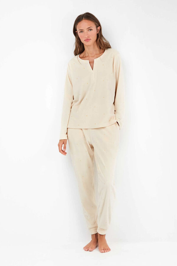 Gisela Stretch fleece pyjamas fabric Bež