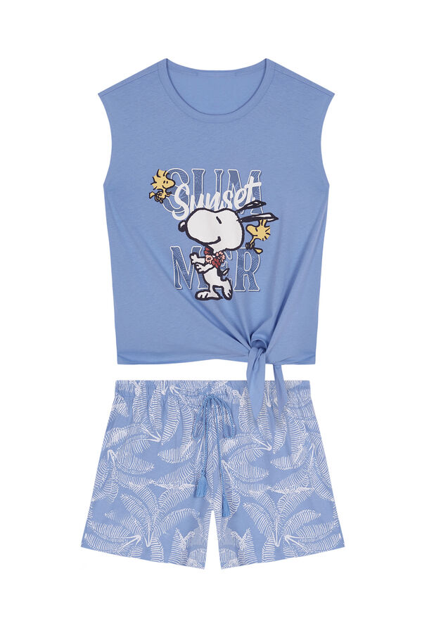 Womensecret Snoopy-mintás, 100% pamut, rövid kék pizsama kék