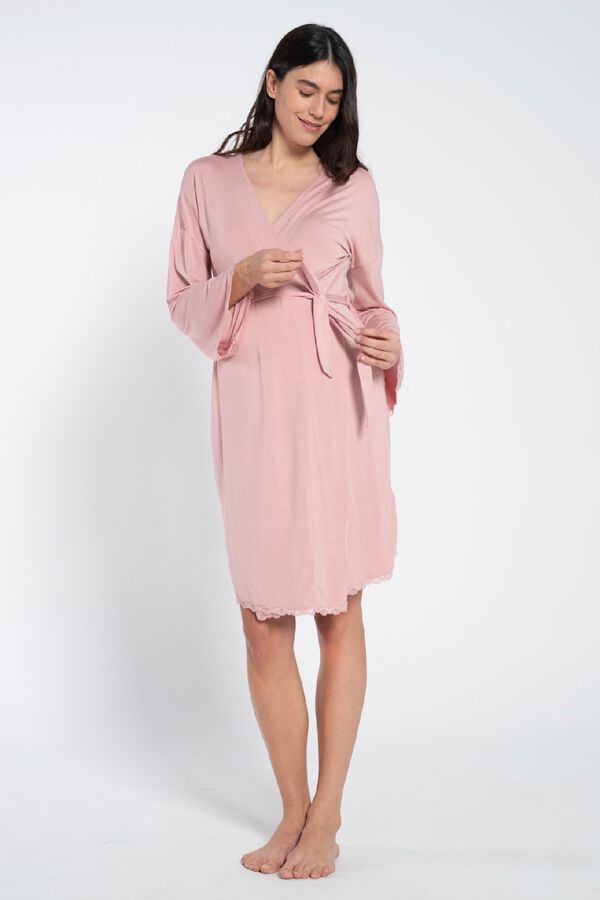 Ohma! Maternity robe with lace on bottom pink