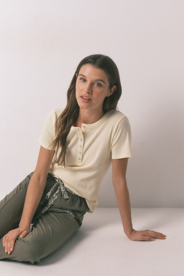 Women'secret Green cotton long trousers beige