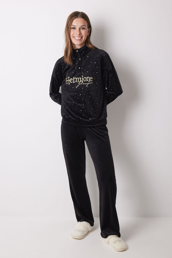 Womensecret Hermione black velvet long pajamas black