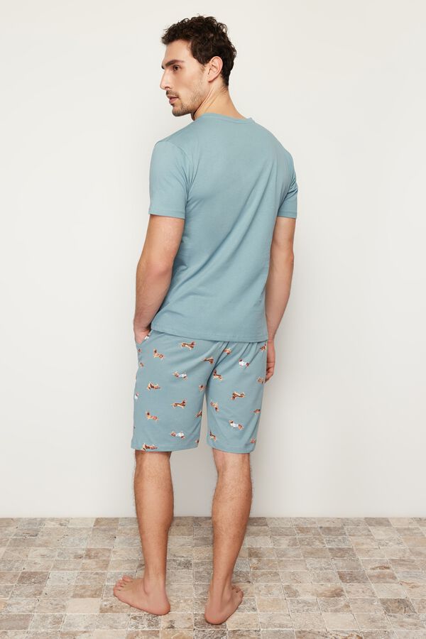 Trendyol Pijama hombre algod&oacute;n estampado animal azul