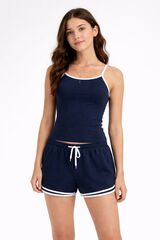 Lmtd Top cropped tirantes finos ribetes B&W azul