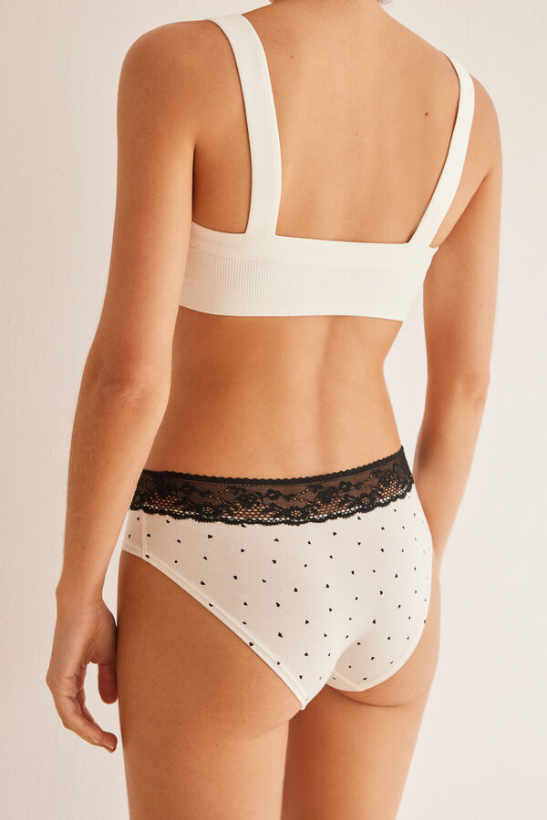 Womensecret Heart print cotton and lace wide side panty white
