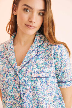 Womensecret Zöld virágmintás, inges pizsama 100% pamutból zöld