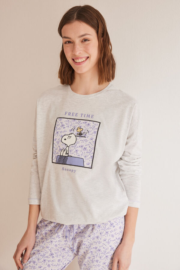 Womensecret Siva pidžama Snoopy od 100 % pamuka Siva