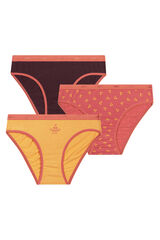 Womensecret Pack of 3 pairs of girls' printed briefs with elasticated waist rouge