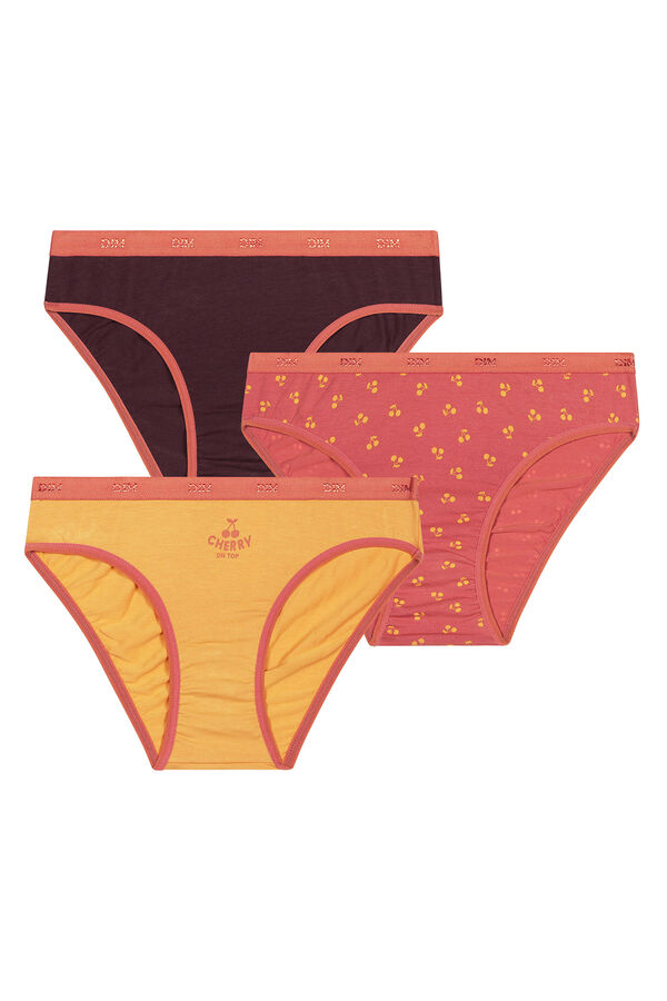 Womensecret Pack of 3 pairs of girls' printed briefs with elasticated waist Rot