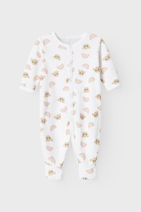 Womensecret Babyschlafanzug Mädchen Bären- und Regenbogenmotiv Weiß