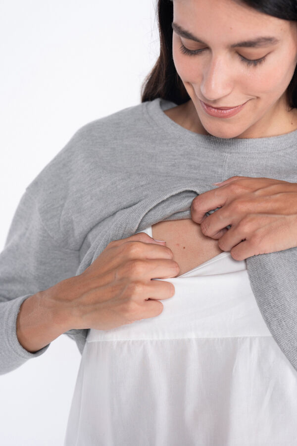 Ohma! Jersey de lactancia con camisa falsa gris