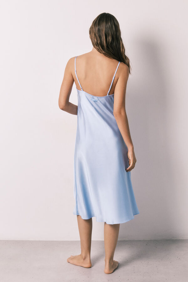 Women'secret Nuisette midi &agrave; bretelles en satin bleue bleu
