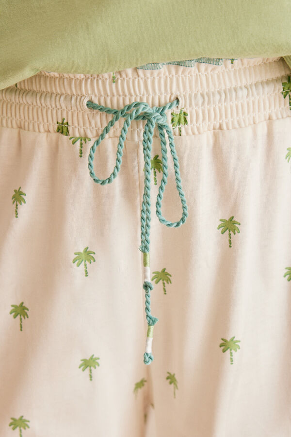 Womensecret 100% pamucna Capri pidžama s palmama Zelena