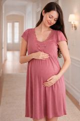 Ohma! Short-sleeved nursing nightgown with lace pink