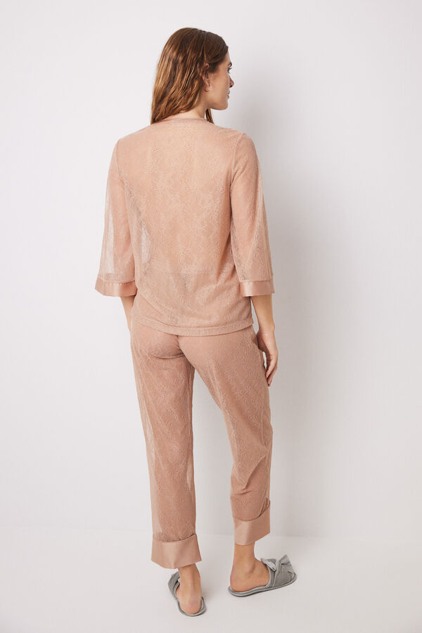 Womensecret Pijama longo de renda nude cru