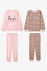 Penti Conjunto de pijama de manga comprida com estampado de leopardo para meninas, 2 peças estampado