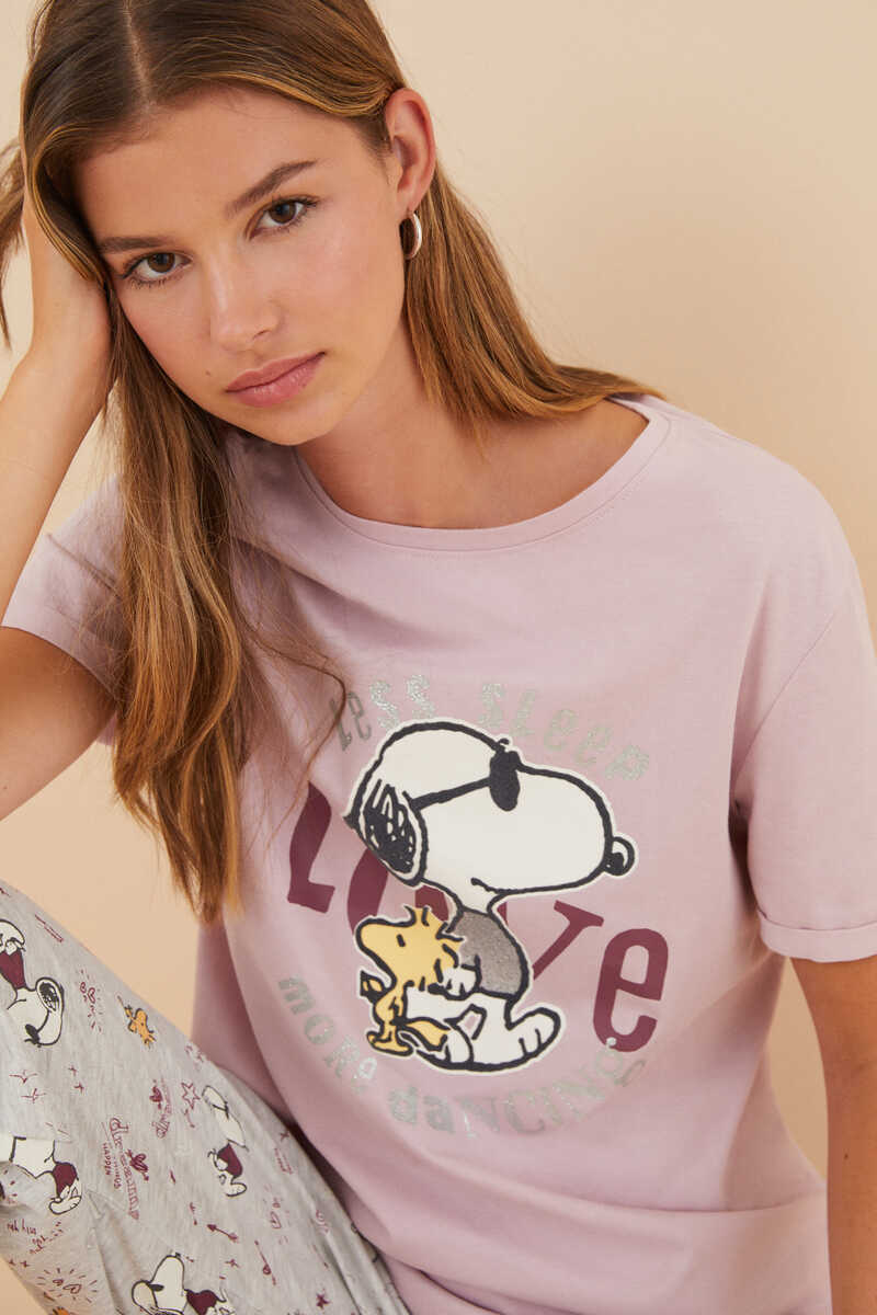 Womensecret 100% cotton short-sleeved Snoopy Love pyjamas pink