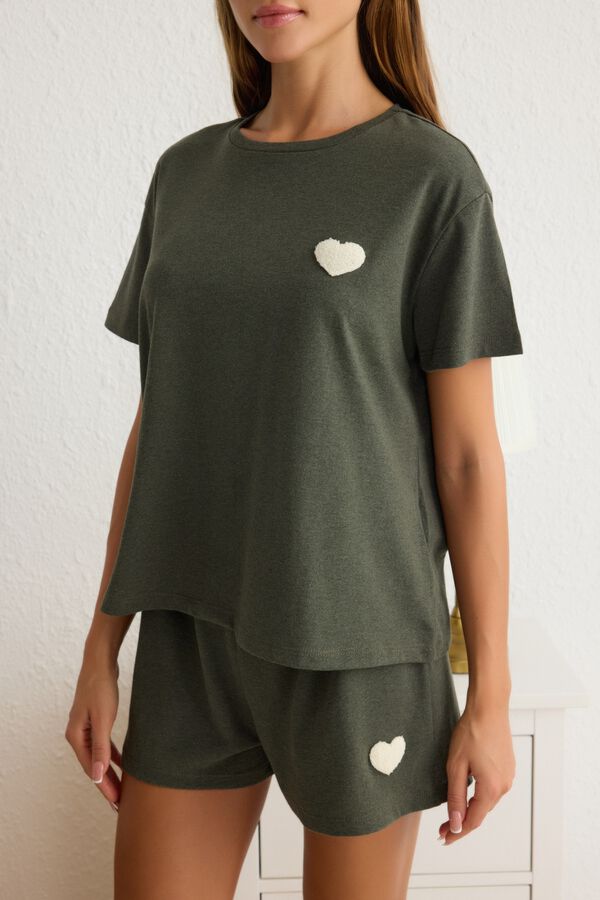 Trendyol Conjunto de pijama corto coraz&oacute;n kaki