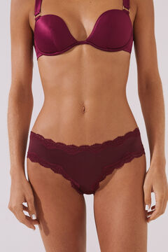 Womensecret Maroon lace and microfibre wide side Brazilian panty printed
