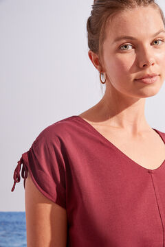 Womensecret Short-sleeved maroon cotton T-shirt with gathering  printed