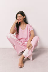 Women'secret Pink satin-finish short sleeve long pyjamas pink
