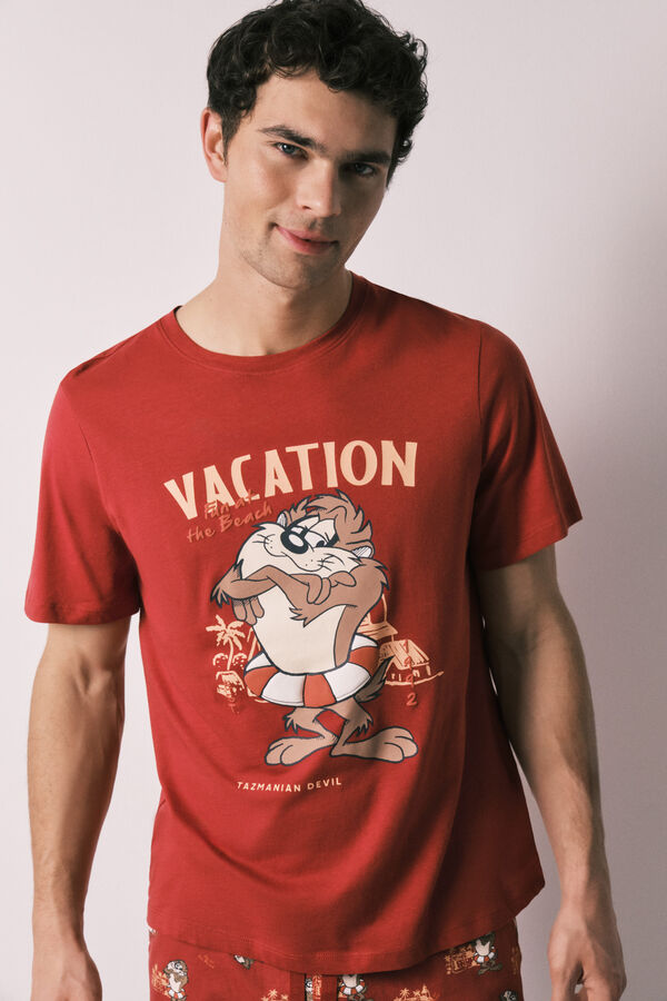 Women'secret Pyjama court pour homme en coton Tasmanian Devil rouge