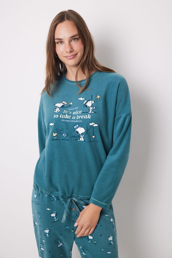 Womensecret Snoopy soft fleece long pajamas green